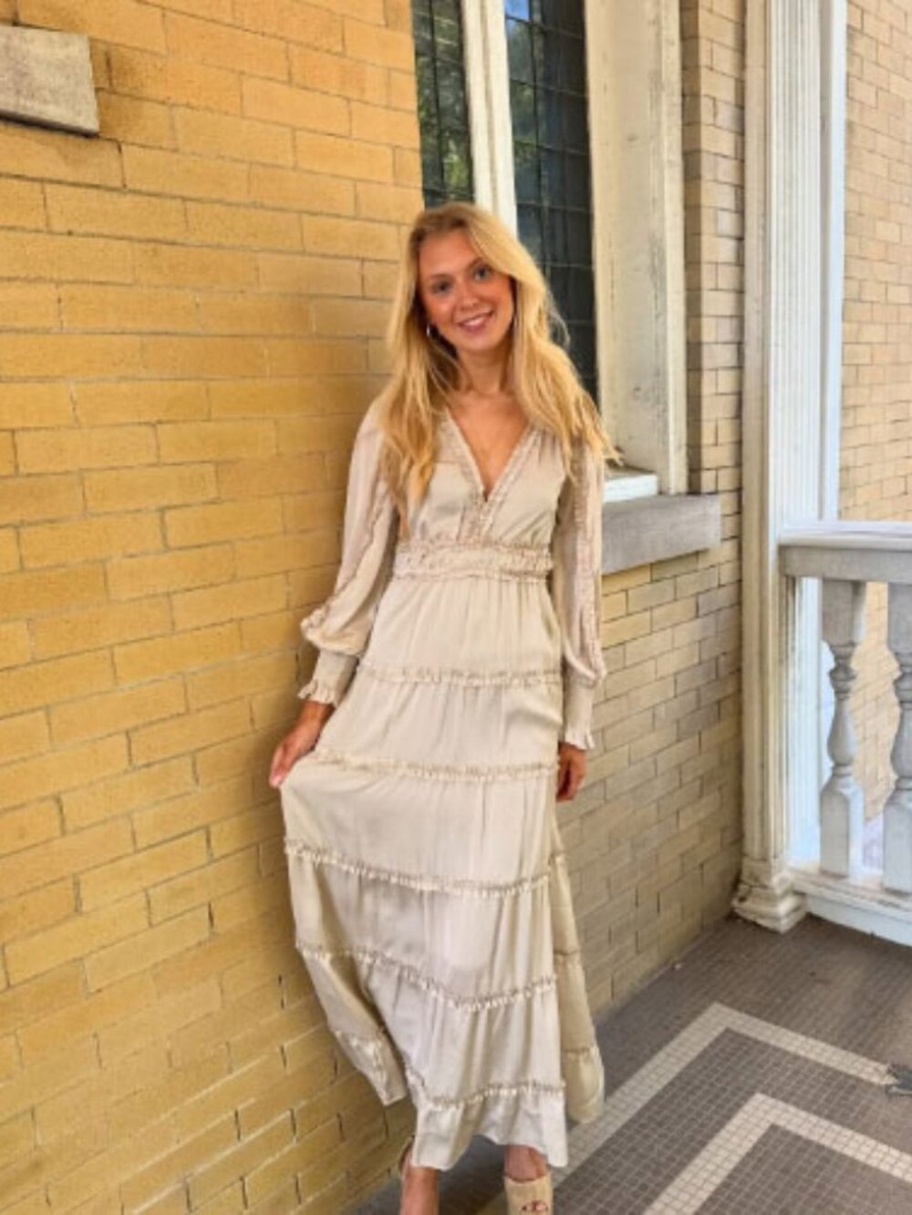 Chelsea & Violet Plisse Ruffled Tiered V Neck Maxi Dress - Picture 2 of 6